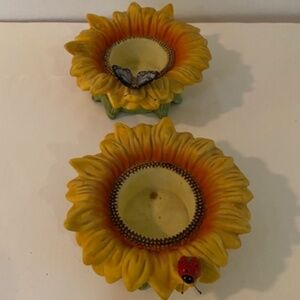 PartyLite Ceramic Flower Tea Light Holders – Ladybug & Monarch Butterfly